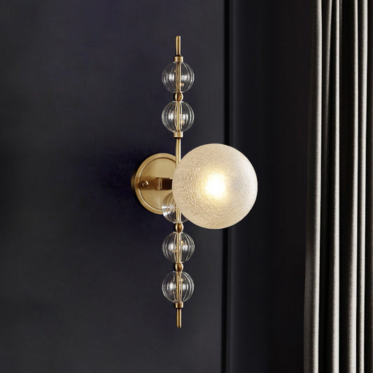 Crackle Glass Round Wall Lighting Modern 1 Bulb Sconce Light Fixture in Gold for Living Room Clearhalo 'Cast Iron' 'Glass' 'Industrial' 'Modern wall lights' 'Modern' 'Tiffany' 'Traditional wall lights' 'Wall Lamps & Sconces' 'Wall Lights' Lighting' 325943