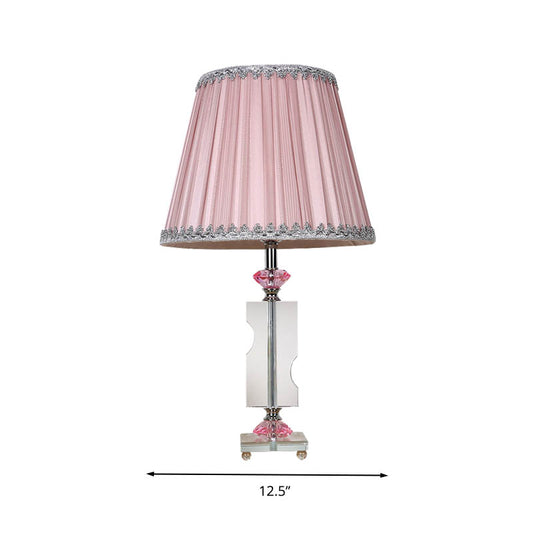 Fabric Pink Night Lamp Tapered Singe Head Rustic Nightstand Light with Crystal Accent Clearhalo 'Lamps' 'Table Lamps' Lighting' 325951