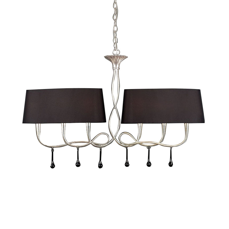 6 Lights Island Lamp Classic Drum Fabric Hanging Ceiling Light in Black/White for Dining Room Clearhalo 'Ceiling Lights' 'Island Lights' Lighting' 325964