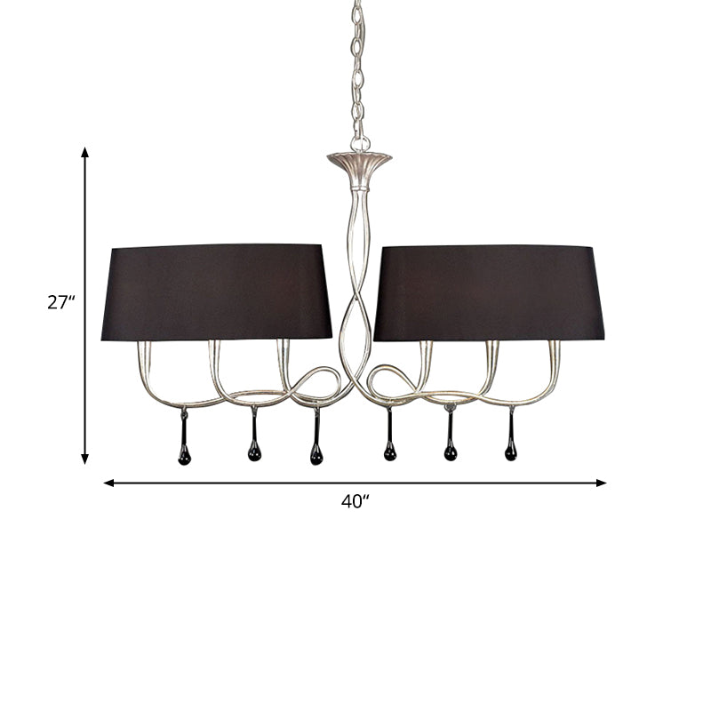 6 Lights Island Lamp Classic Drum Fabric Hanging Ceiling Light in Black/White for Dining Room Clearhalo 'Ceiling Lights' 'Island Lights' Lighting' 325966