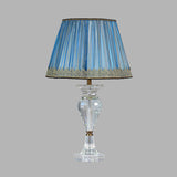 1 Light Barrel Night Table Lamp Traditional Blue Fabric Nightstand Light with Crystal Base Clearhalo 'Lamps' 'Table Lamps' Lighting' 325973