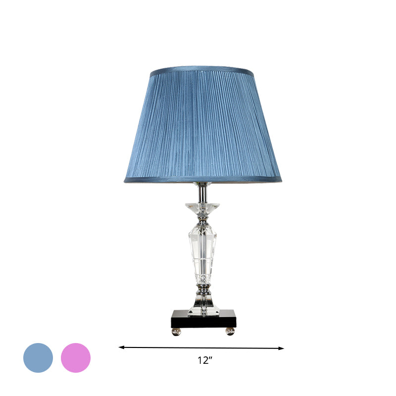 Single Bulb Night Table Light Minimalism Tapered Fabric Nightstand Lamp in Pink/Blue with Crystal Deco Clearhalo 'Lamps' 'Table Lamps' Lighting' 325989