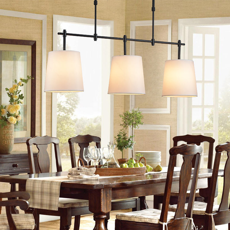 3 Lights Barrel Island Light Traditional Black/Gold Fabric Pendant Lighting for Dining Room Black Clearhalo 'Ceiling Lights' 'Island Lights' Lighting' 325998