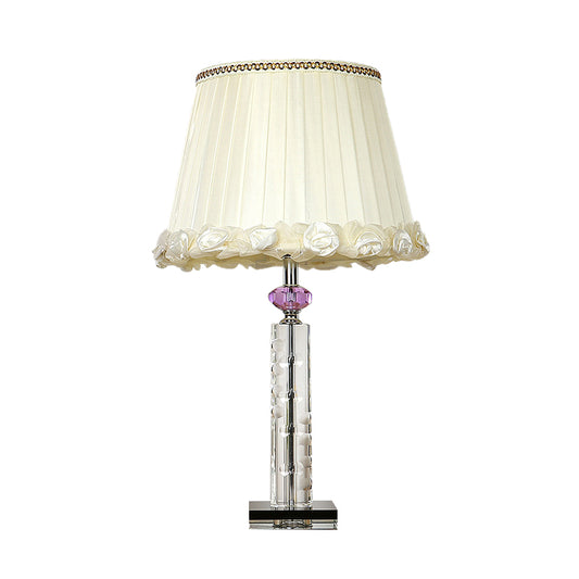 Tapered Crystal Table Light Countryside Single Head Bedroom Night Lamp in White with Braided Trim Clearhalo 'Lamps' 'Table Lamps' Lighting' 326052