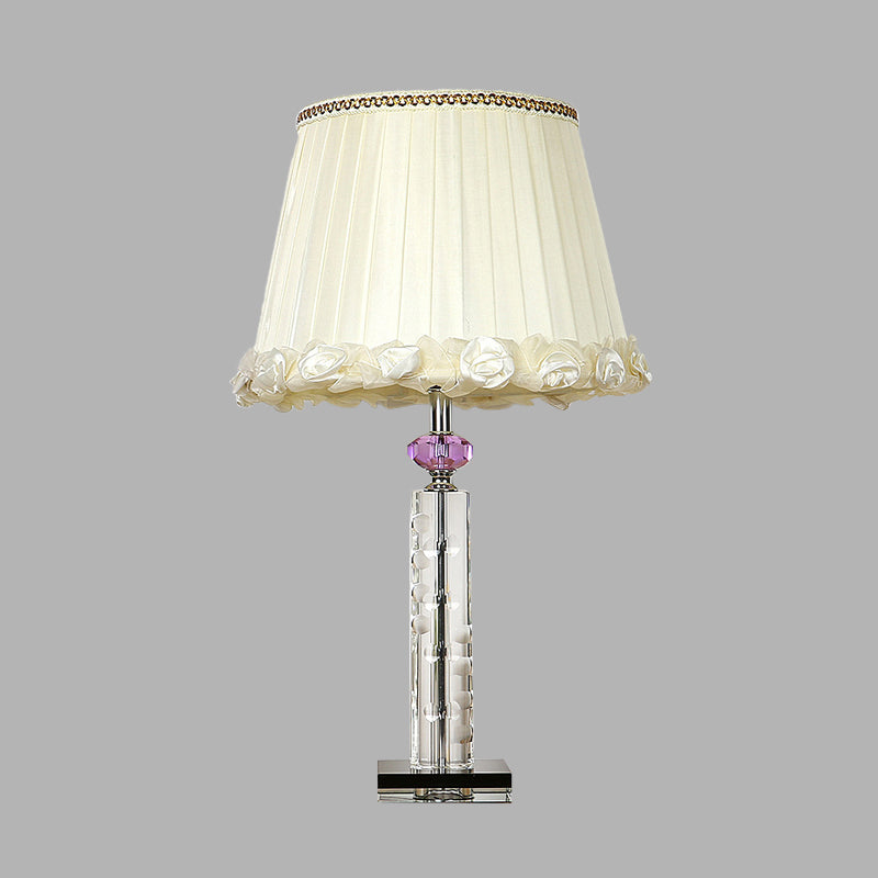 Tapered Crystal Table Light Countryside Single Head Bedroom Night Lamp in White with Braided Trim Clearhalo 'Lamps' 'Table Lamps' Lighting' 326053