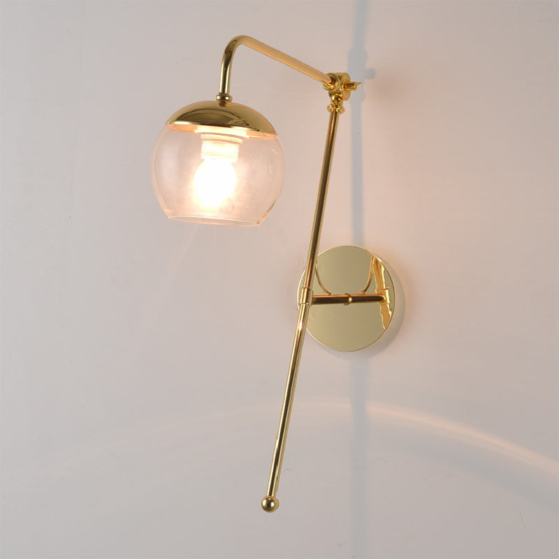 Ball Wall Lighting Modern Clear/Black Glass 1 Bulb Bedside Sconce Light Fixture with Metal Arm Clearhalo 'Cast Iron' 'Glass' 'Industrial' 'Modern wall lights' 'Modern' 'Tiffany' 'Traditional wall lights' 'Wall Lamps & Sconces' 'Wall Lights' Lighting' 326082