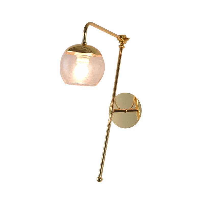 Ball Wall Lighting Modern Clear/Black Glass 1 Bulb Bedside Sconce Light Fixture with Metal Arm Clearhalo 'Cast Iron' 'Glass' 'Industrial' 'Modern wall lights' 'Modern' 'Tiffany' 'Traditional wall lights' 'Wall Lamps & Sconces' 'Wall Lights' Lighting' 326083