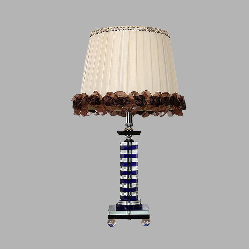 Crystal Beige Night Light Tower Shaped 1 Light Traditional Style Nightstand Lamp for Living Room Clearhalo 'Lamps' 'Table Lamps' Lighting' 326087