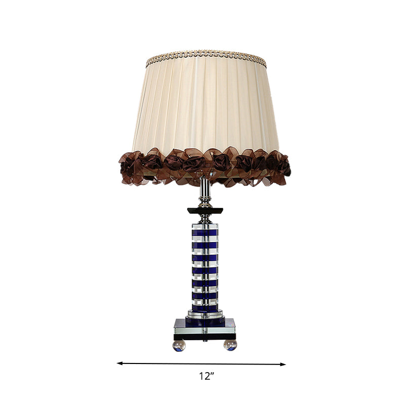 Crystal Beige Night Light Tower Shaped 1 Light Traditional Style Nightstand Lamp for Living Room Clearhalo 'Lamps' 'Table Lamps' Lighting' 326088