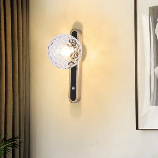 Modern Round Wall Lamp Clear Dimpled Blown Glass 1 Bulb Living Room Sconce Light Fixture Clear Clearhalo 'Cast Iron' 'Glass' 'Industrial' 'Modern wall lights' 'Modern' 'Tiffany' 'Traditional wall lights' 'Wall Lamps & Sconces' 'Wall Lights' Lighting' 326099