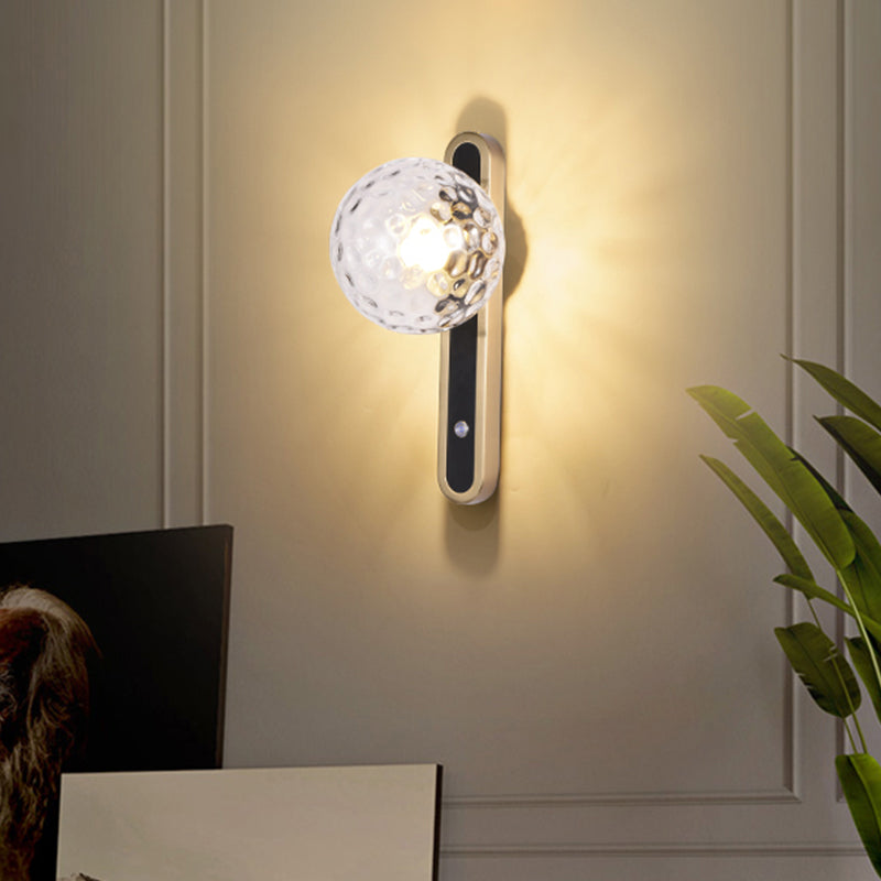 Modern Round Wall Lamp Clear Dimpled Blown Glass 1 Bulb Living Room Sconce Light Fixture Clearhalo 'Cast Iron' 'Glass' 'Industrial' 'Modern wall lights' 'Modern' 'Tiffany' 'Traditional wall lights' 'Wall Lamps & Sconces' 'Wall Lights' Lighting' 326101