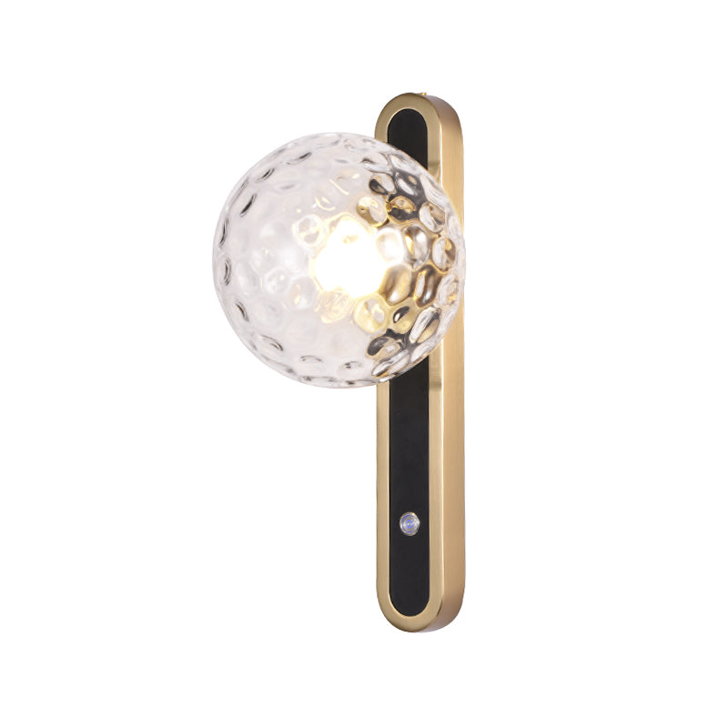 Modern Round Wall Lamp Clear Dimpled Blown Glass 1 Bulb Living Room Sconce Light Fixture Clearhalo 'Cast Iron' 'Glass' 'Industrial' 'Modern wall lights' 'Modern' 'Tiffany' 'Traditional wall lights' 'Wall Lamps & Sconces' 'Wall Lights' Lighting' 326102