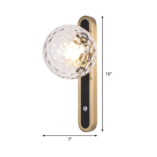 Modern Round Wall Lamp Clear Dimpled Blown Glass 1 Bulb Living Room Sconce Light Fixture Clearhalo 'Cast Iron' 'Glass' 'Industrial' 'Modern wall lights' 'Modern' 'Tiffany' 'Traditional wall lights' 'Wall Lamps & Sconces' 'Wall Lights' Lighting' 326103