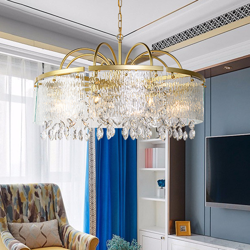 Gold 4/6/8 Lights Pendant Chandelier Simple Crystal Round Suspension Lighting Fixture in Gold for Living Room Clearhalo 'Ceiling Lights' 'Chandeliers' Lighting' options 326134