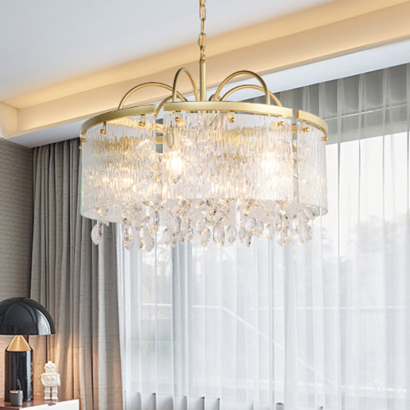 Gold 4/6/8 Lights Pendant Chandelier Simple Crystal Round Suspension Lighting Fixture in Gold for Living Room Clearhalo 'Ceiling Lights' 'Chandeliers' Lighting' options 326139