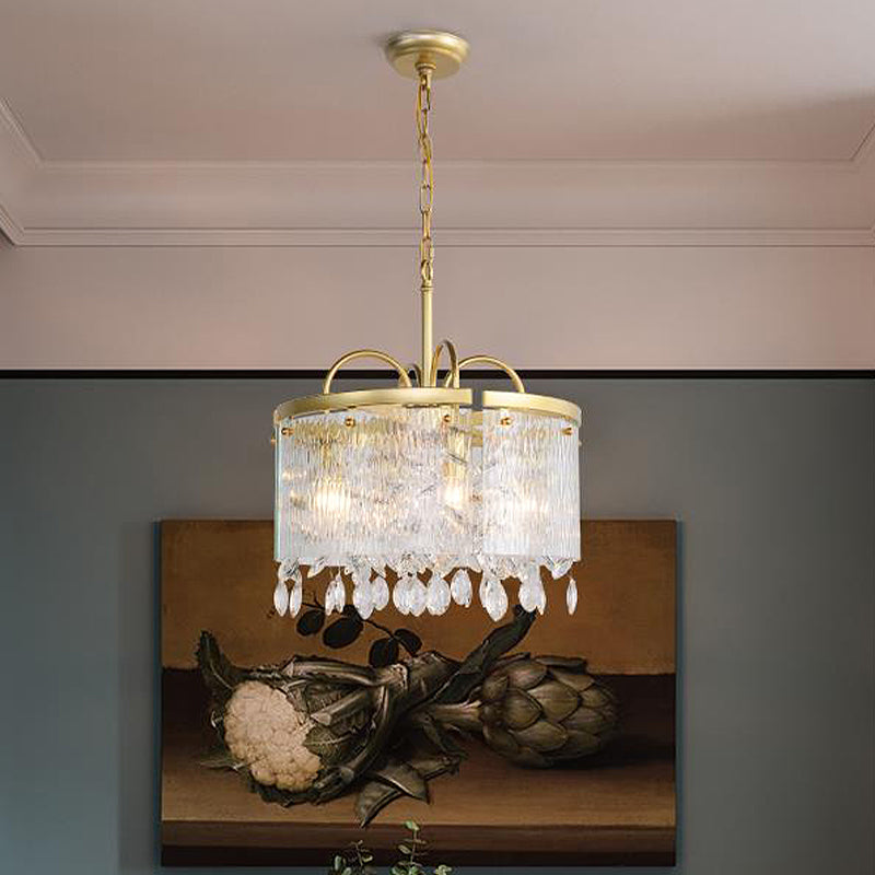 Gold 4/6/8 Lights Pendant Chandelier Simple Crystal Round Suspension Lighting Fixture in Gold for Living Room 4 Gold Clearhalo 'Ceiling Lights' 'Chandeliers' Lighting' options 326142_718850e5-3f90-4b8b-9684-bc07883f8a29