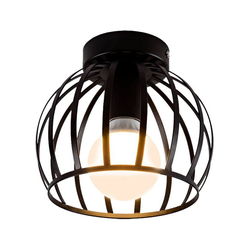 Black/Gold Metal Cage Ceiling Mounted Light Minimalism 1 Light Flushmount Lighting for Corridor Clearhalo 'Ceiling Lights' 'Close To Ceiling Lights' 'Close to ceiling' 'Flush mount' Lighting' 326156