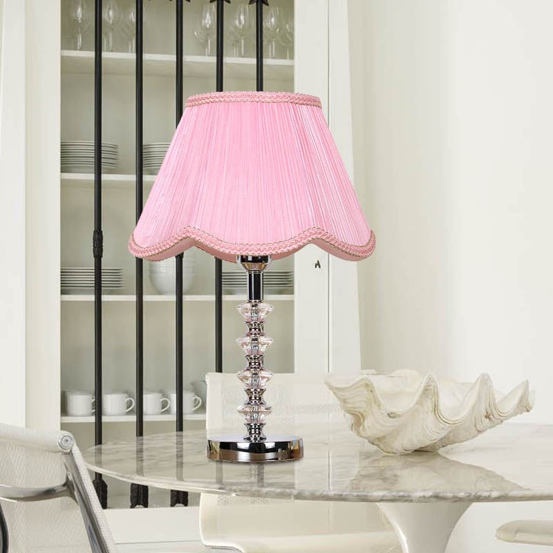 Scalloped Living Room Table Light Rural Single Light in Pink/Red/Coffee Night Lamp with Crystal Accent Clearhalo 'Lamps' 'Table Lamps' Lighting' 326158