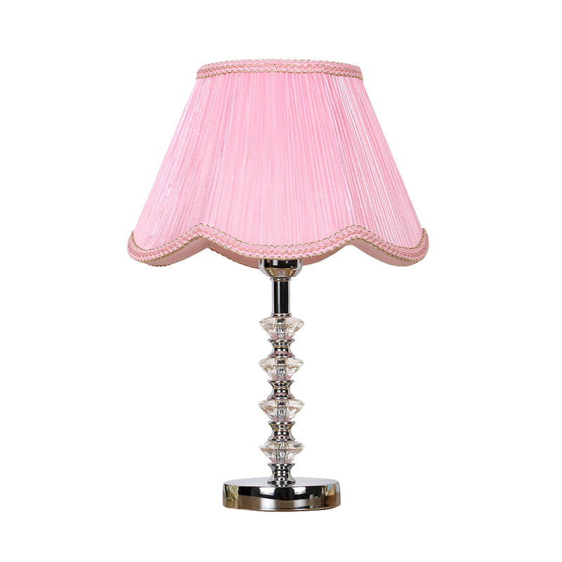 Scalloped Living Room Table Light Rural Single Light in Pink/Red/Coffee Night Lamp with Crystal Accent Clearhalo 'Lamps' 'Table Lamps' Lighting' 326159