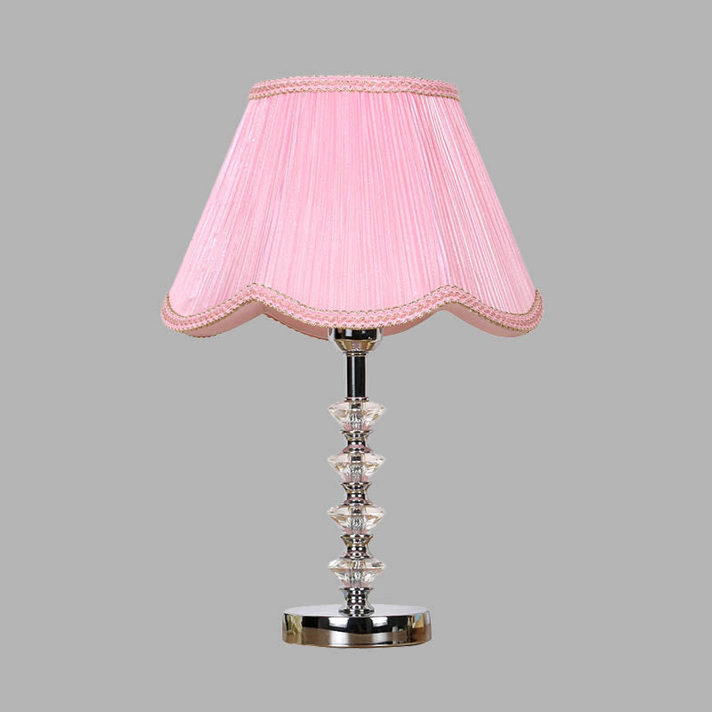 Scalloped Living Room Table Light Rural Single Light in Pink/Red/Coffee Night Lamp with Crystal Accent Clearhalo 'Lamps' 'Table Lamps' Lighting' 326160