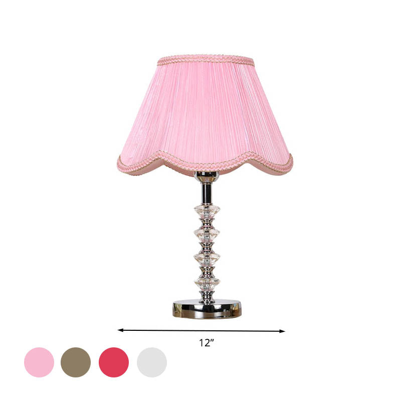 Scalloped Living Room Table Light Rural Single Light in Pink/Red/Coffee Night Lamp with Crystal Accent Clearhalo 'Lamps' 'Table Lamps' Lighting' 326161