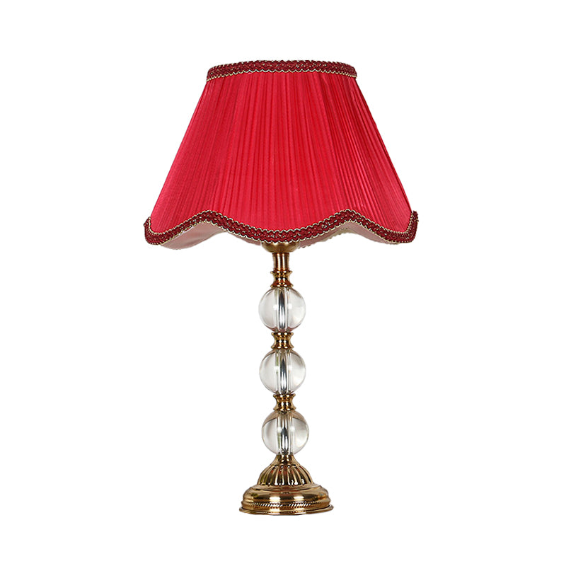 Scalloped Living Room Table Light Rural Single Light in Pink/Red/Coffee Night Lamp with Crystal Accent Clearhalo 'Lamps' 'Table Lamps' Lighting' 326167