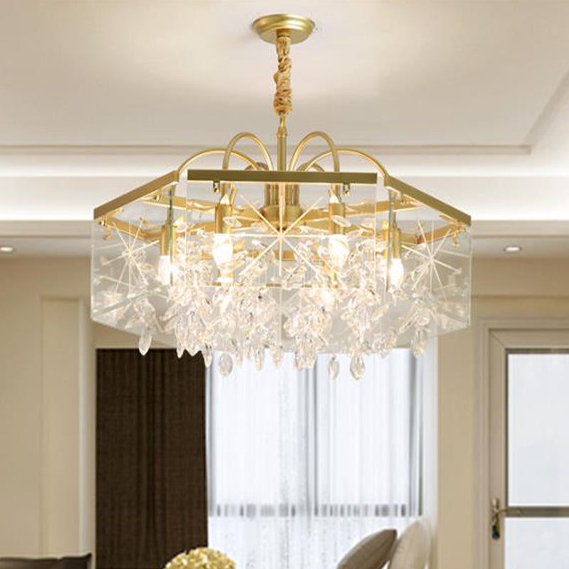 Gold Square Hanging Chandelier Lodge Crystal 4/6/8 Lights Living Room Suspension Pendant Clearhalo 'Ceiling Lights' 'Chandeliers' Lighting' options 326172