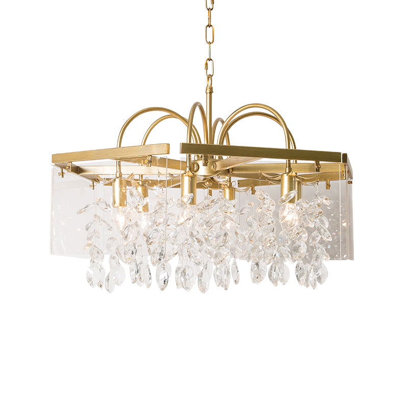 Gold Square Hanging Chandelier Lodge Crystal 4/6/8 Lights Living Room Suspension Pendant Clearhalo 'Ceiling Lights' 'Chandeliers' Lighting' options 326174