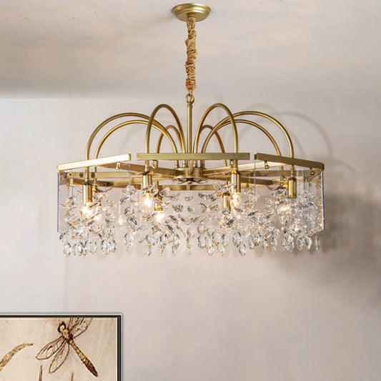 Gold Square Hanging Chandelier Lodge Crystal 4/6/8 Lights Living Room Suspension Pendant Clearhalo 'Ceiling Lights' 'Chandeliers' Lighting' options 326177