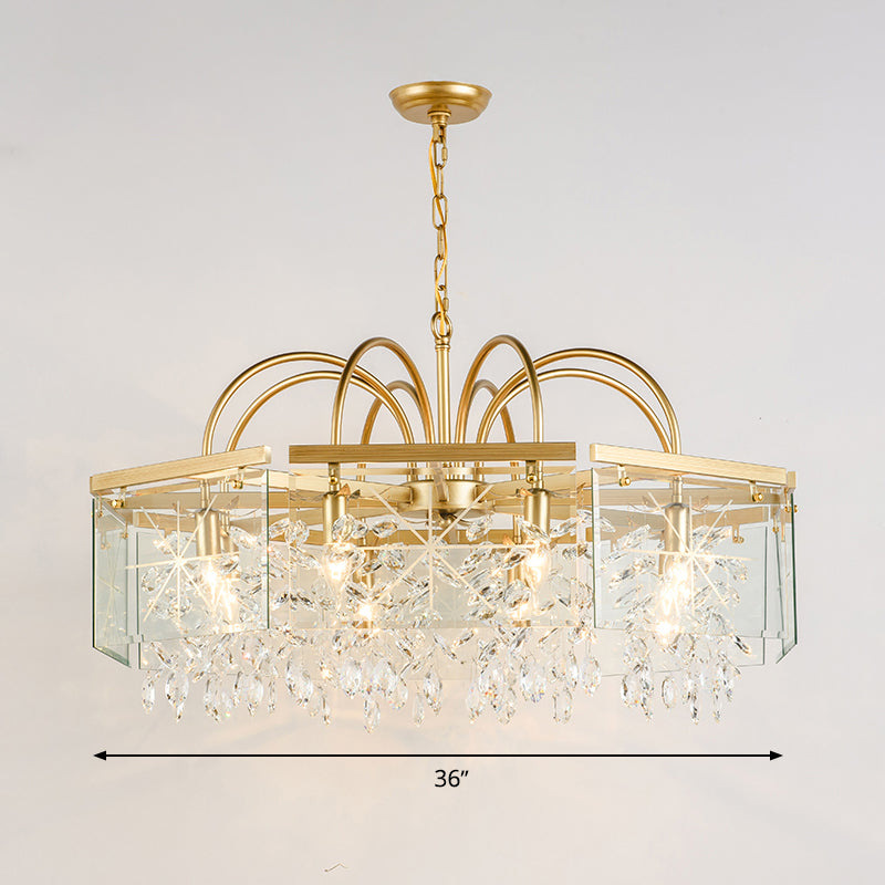 Gold Square Hanging Chandelier Lodge Crystal 4/6/8 Lights Living Room Suspension Pendant Clearhalo 'Ceiling Lights' 'Chandeliers' Lighting' options 326179