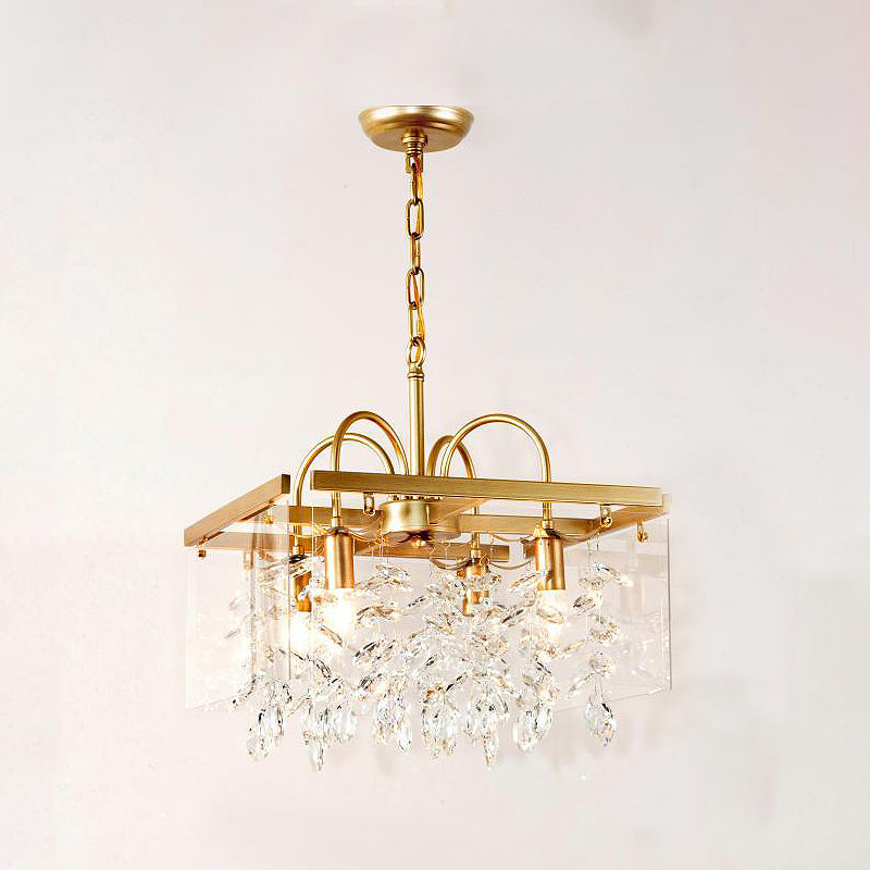 Gold Square Hanging Chandelier Lodge Crystal 4/6/8 Lights Living Room Suspension Pendant Clearhalo 'Ceiling Lights' 'Chandeliers' Lighting' options 326180