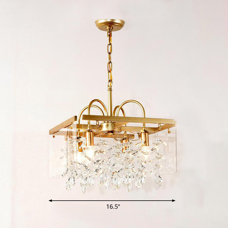 Gold Square Hanging Chandelier Lodge Crystal 4/6/8 Lights Living Room Suspension Pendant Clearhalo 'Ceiling Lights' 'Chandeliers' Lighting' options 326181