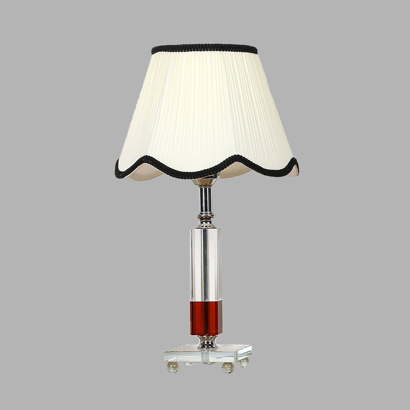 White 1 Light Table Lamp Lodge Style Crystal Rectangle Nightstand Light with Fabric Shade White Clearhalo 'Lamps' 'Table Lamps' Lighting' 326182