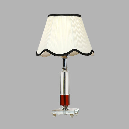 White 1 Light Table Lamp Lodge Style Crystal Rectangle Nightstand Light with Fabric Shade White Clearhalo 'Lamps' 'Table Lamps' Lighting' 326182