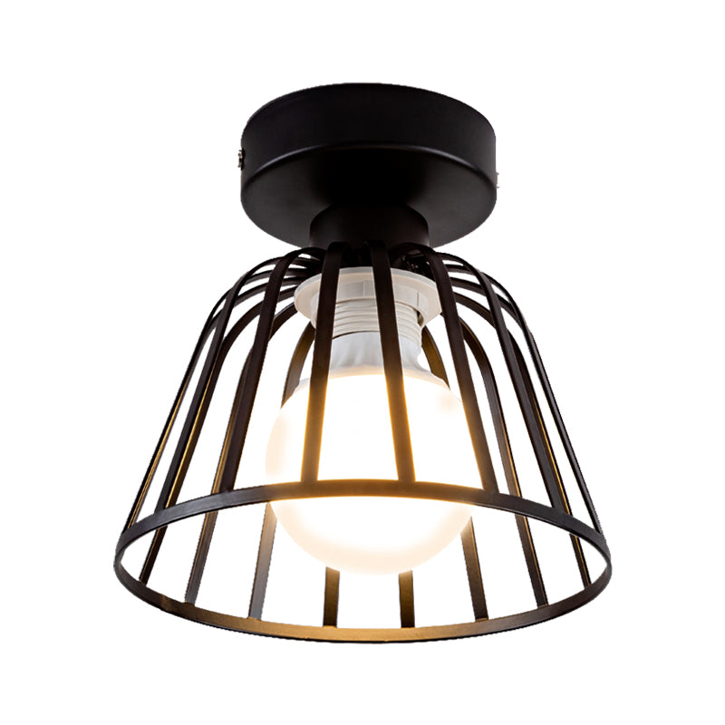 Black/Gold Finish Conical Flush Mount Light Fixture Metal Contemporary 1 Bulb Ceiling Light Fixture for Staircase Clearhalo 'Ceiling Lights' 'Close To Ceiling Lights' 'Close to ceiling' 'Flush mount' Lighting' 326203