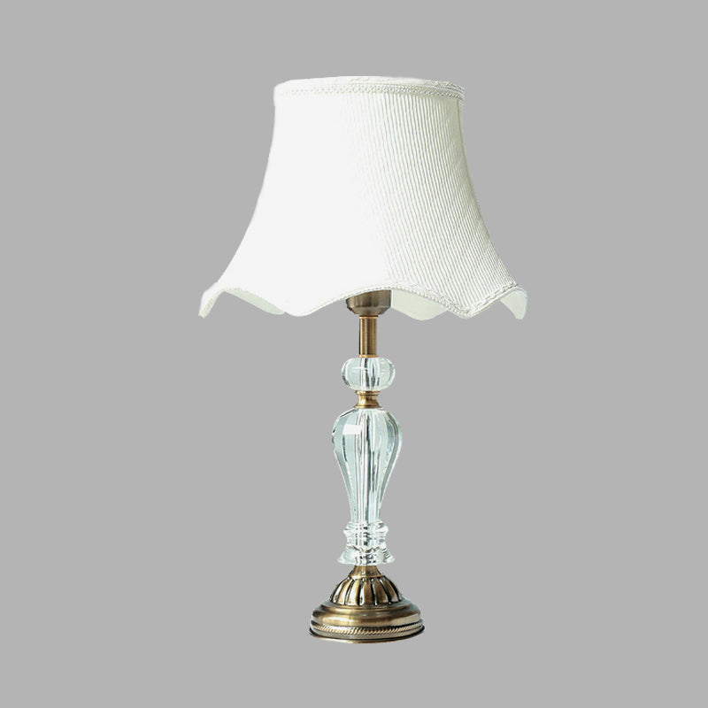 Fabric White Night Table Lamp Scalloped Singe Bulb Simple Nightstand Light with Crystal Accent Clearhalo 'Lamps' 'Table Lamps' Lighting' 326207