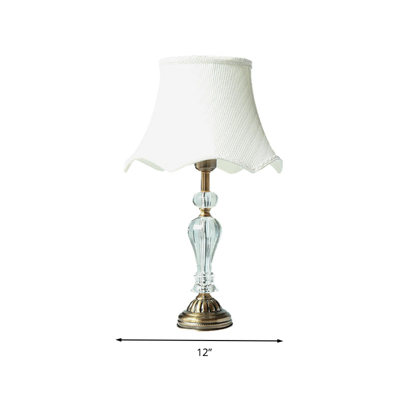 Fabric White Night Table Lamp Scalloped Singe Bulb Simple Nightstand Light with Crystal Accent Clearhalo 'Lamps' 'Table Lamps' Lighting' 326208