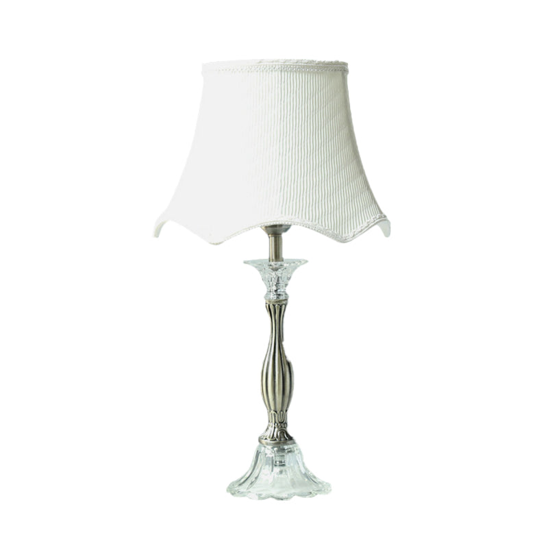 Classic Scalloped Night Table Light 1 Light Crystal Nightstand Lamp in White for Bedroom with Fabric Shade Clearhalo 'Lamps' 'Table Lamps' Lighting' 326211