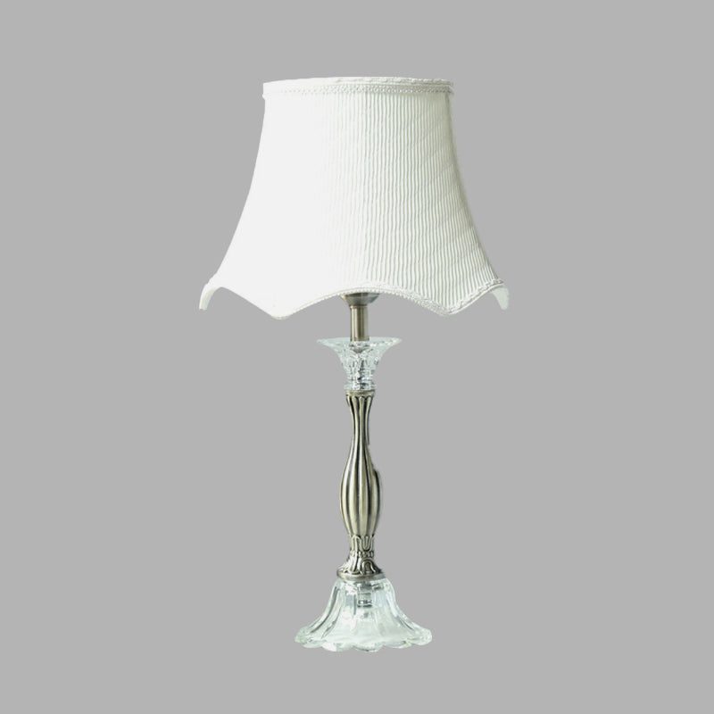 Classic Scalloped Night Table Light 1 Light Crystal Nightstand Lamp in White for Bedroom with Fabric Shade Clearhalo 'Lamps' 'Table Lamps' Lighting' 326212