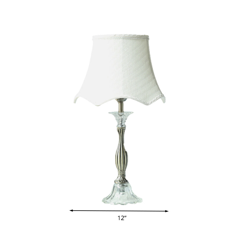 Classic Scalloped Night Table Light 1 Light Crystal Nightstand Lamp in White for Bedroom with Fabric Shade Clearhalo 'Lamps' 'Table Lamps' Lighting' 326213