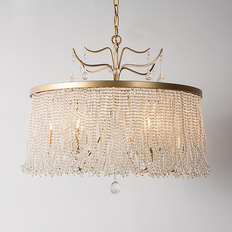 Crystal Beaded Ceiling Chandelier Countryside 6/8 Lights Living Room Suspension Pendant Light in Gold Clearhalo 'Ceiling Lights' 'Chandeliers' Lighting' options 326216