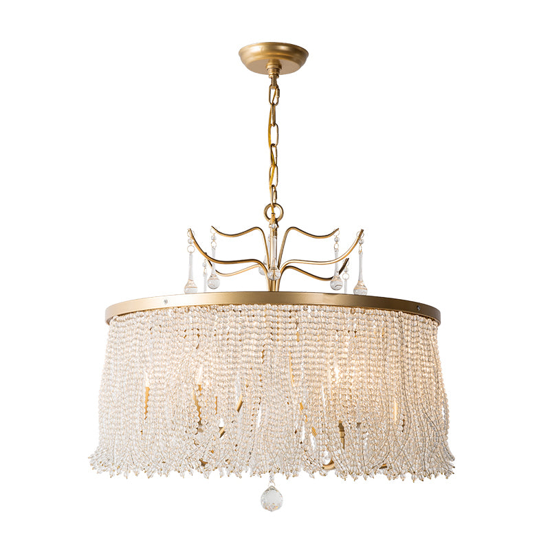 Crystal Beaded Ceiling Chandelier Countryside 6/8 Lights Living Room Suspension Pendant Light in Gold Clearhalo 'Ceiling Lights' 'Chandeliers' Lighting' options 326217