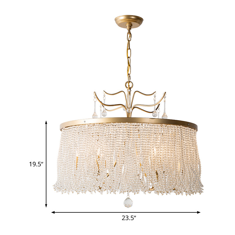 Crystal Beaded Ceiling Chandelier Countryside 6/8 Lights Living Room Suspension Pendant Light in Gold Clearhalo 'Ceiling Lights' 'Chandeliers' Lighting' options 326218