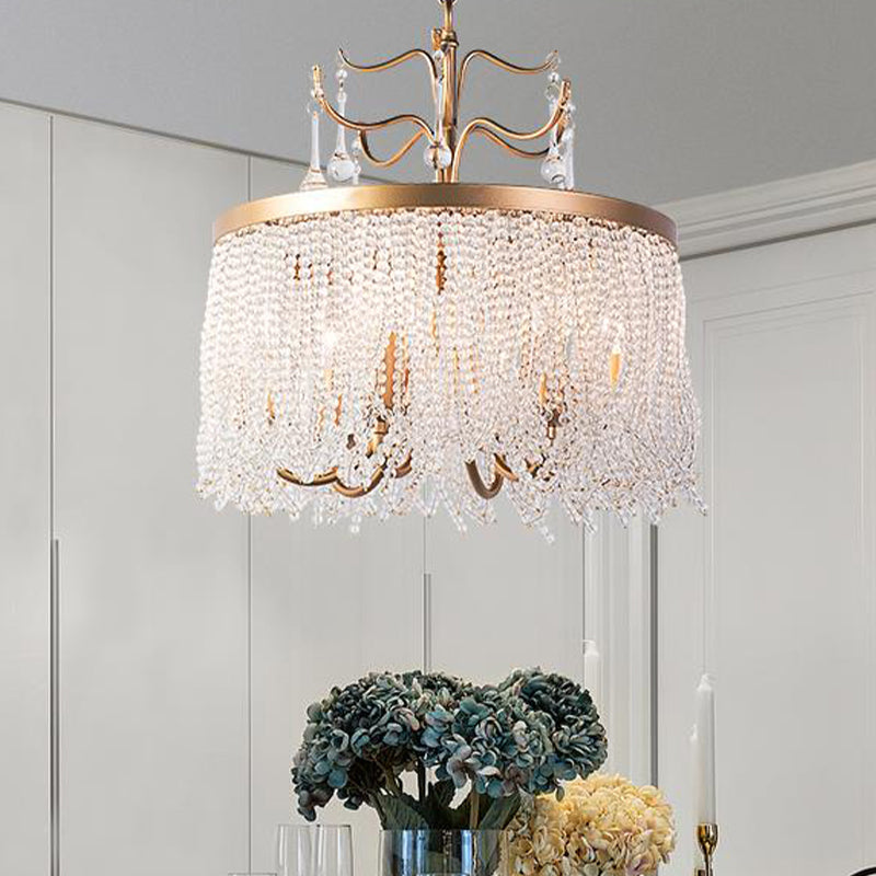 Crystal Beaded Ceiling Chandelier Countryside 6/8 Lights Living Room Suspension Pendant Light in Gold Clearhalo 'Ceiling Lights' 'Chandeliers' Lighting' options 326219