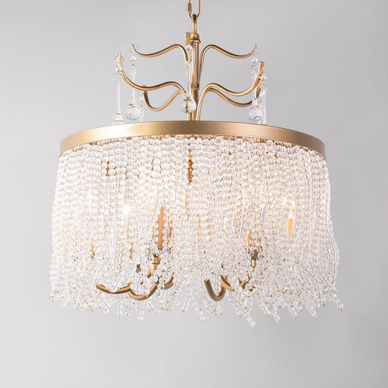 Crystal Beaded Ceiling Chandelier Countryside 6/8 Lights Living Room Suspension Pendant Light in Gold Clearhalo 'Ceiling Lights' 'Chandeliers' Lighting' options 326220