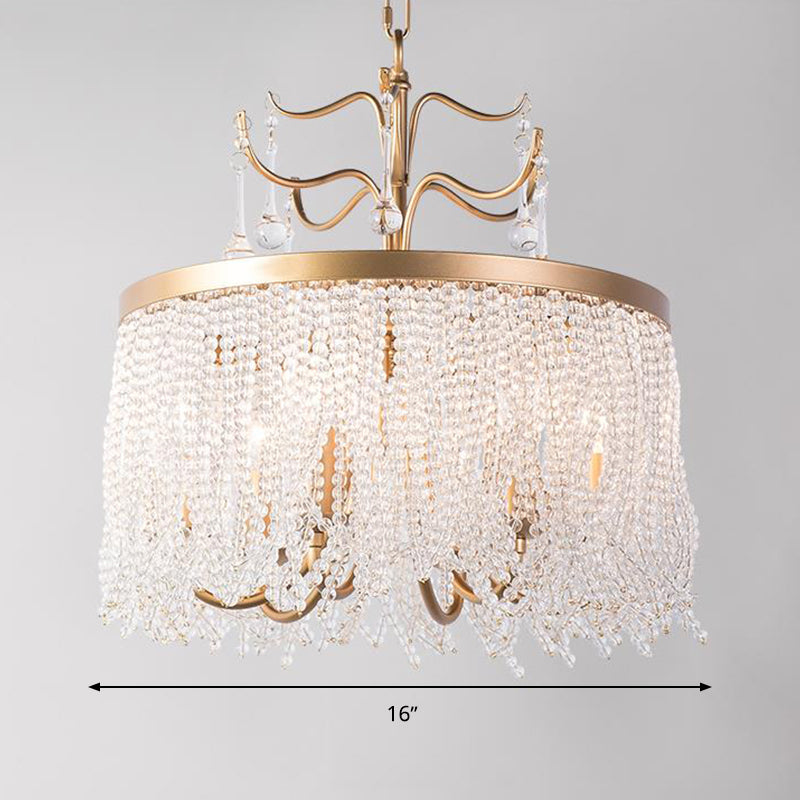 Crystal Beaded Ceiling Chandelier Countryside 6/8 Lights Living Room Suspension Pendant Light in Gold Clearhalo 'Ceiling Lights' 'Chandeliers' Lighting' options 326221