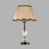 1 Light Scalloped Nightstand Light Countryside Beige Fabric Table Lamp with Crystal Accent Clearhalo 'Lamps' 'Table Lamps' Lighting' 326225