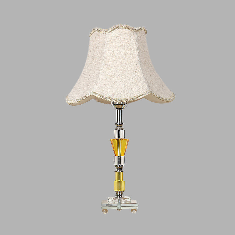 1 Light Fabric Nightstand Light Rural Beige Empire Shade Living Room Night Lamp with Crystal Base Beige Clearhalo 'Lamps' 'Table Lamps' Lighting' 326232