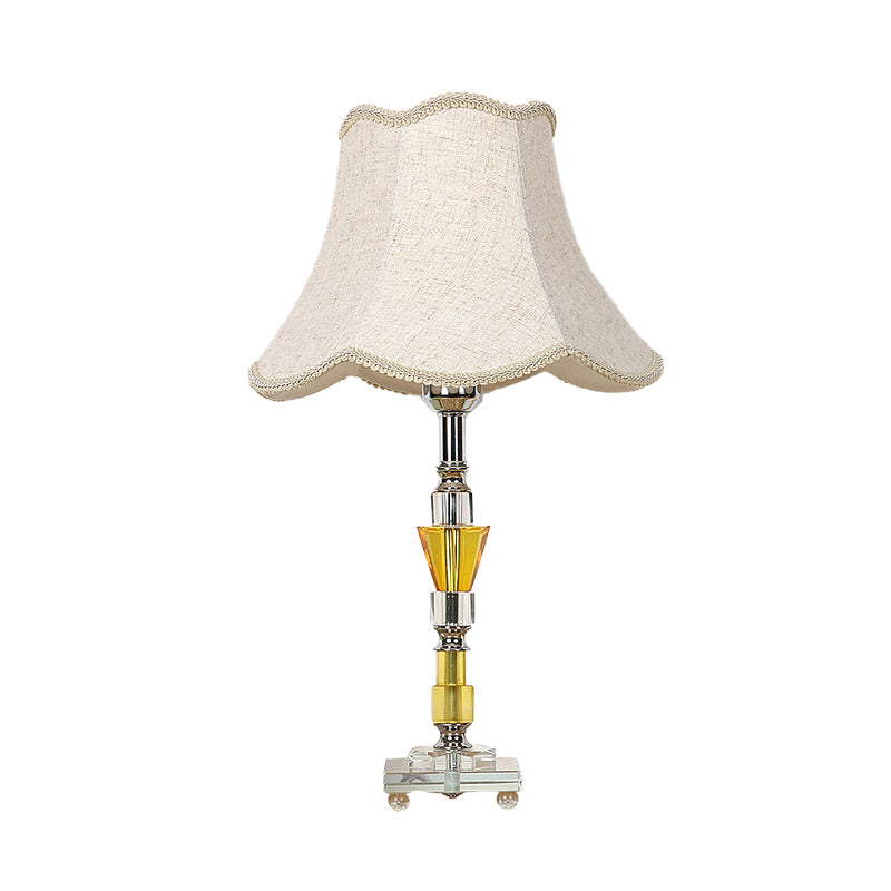 1 Light Fabric Nightstand Light Rural Beige Empire Shade Living Room Night Lamp with Crystal Base Clearhalo 'Lamps' 'Table Lamps' Lighting' 326235