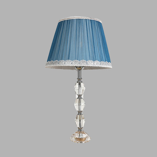 Tapered Bedroom Table Light Traditional Fabric 1 Light Blue Night Lamp with Crystal Ball Deco Blue Clearhalo 'Lamps' 'Table Lamps' Lighting' 326242